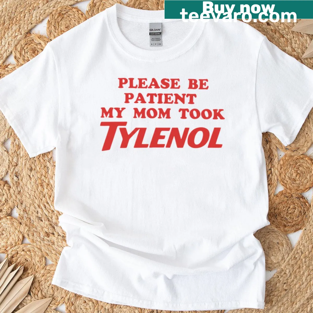 Funny t-shirt for moms with a humorous Tylenol joke design — on a men's t-shirt