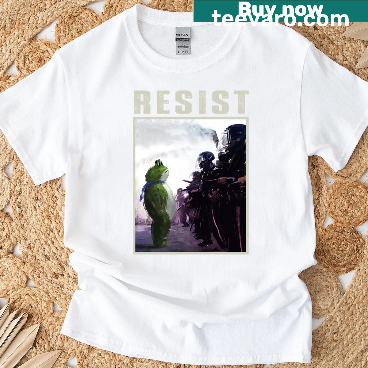 Protest-themed Portland 2025 frog art t-shirt for activists — on a men's t-shirt