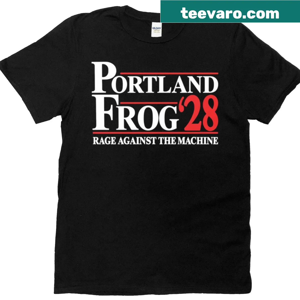 Graphic featuring a frog and Rage Against The Machine text on a T-shirt — on a men's t-shirt