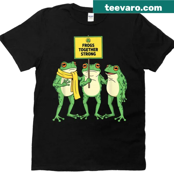 Funny illustration of a brigade of frogs on a T-shirt