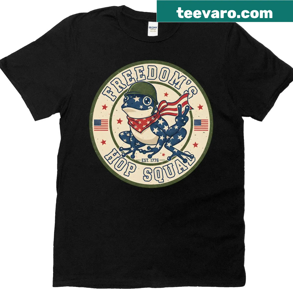 Retro Portland Frog Brigade shirt with humorous political theme — on a men's t-shirt