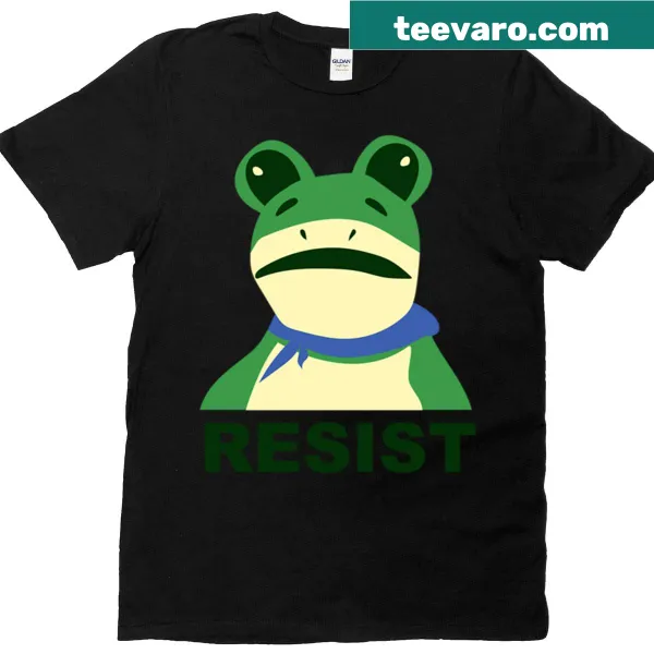 Illustrated frog graphic on a Portland-themed t-shirt.
