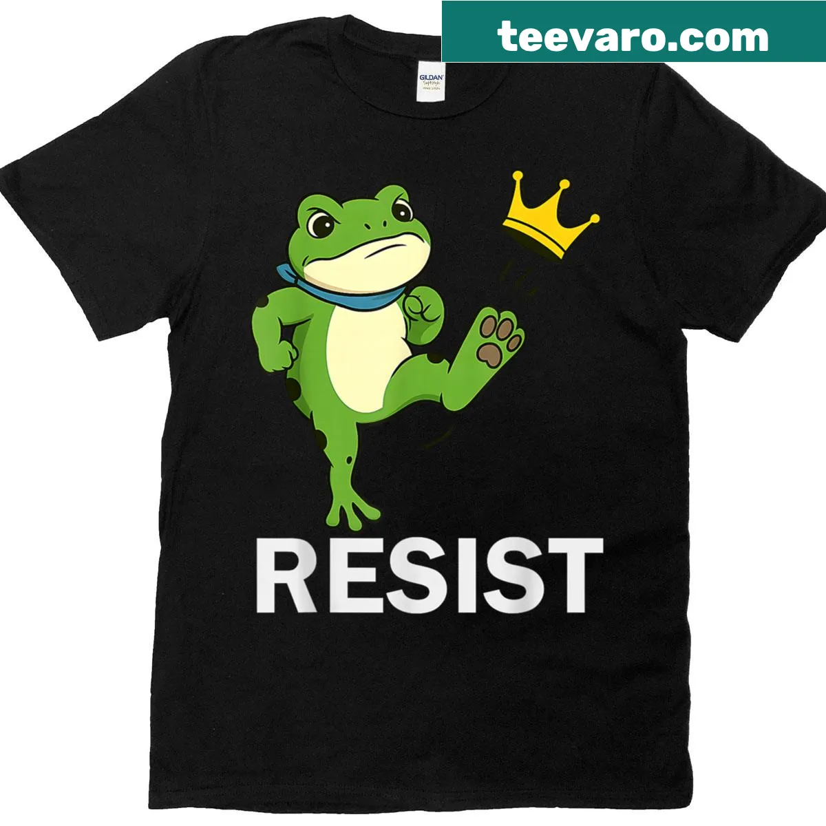 Quirky frog graphic with 'No Kings' on a T-shirt — on a men's t-shirt