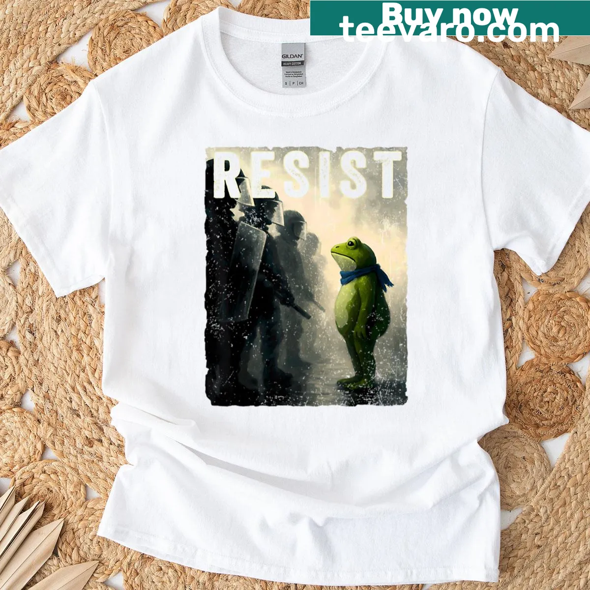 Charming frog illustration on a t-shirt supporting activism — on a men's t-shirt