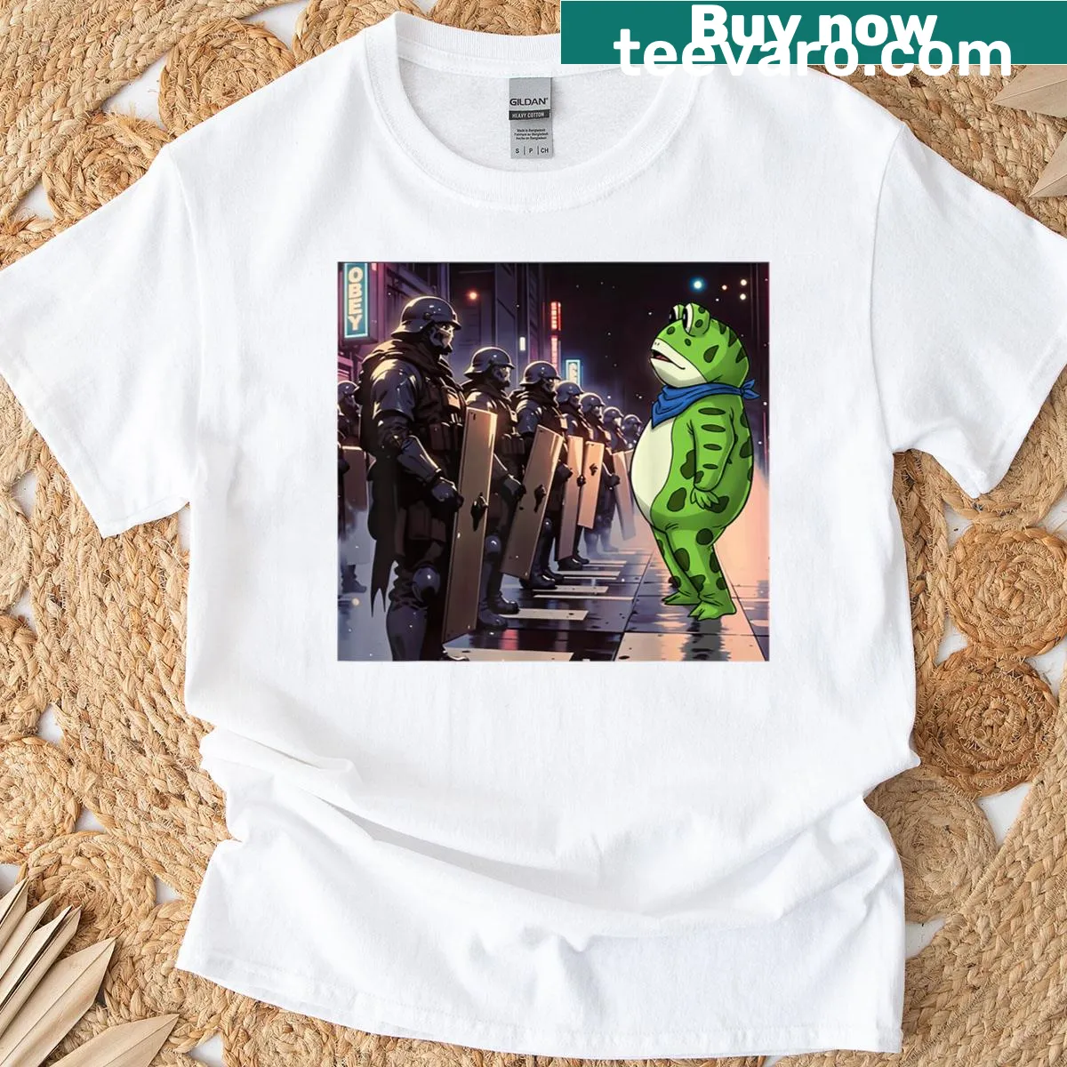 Funny frog graphic t-shirt celebrating protest and resistance — on a men's t-shirt