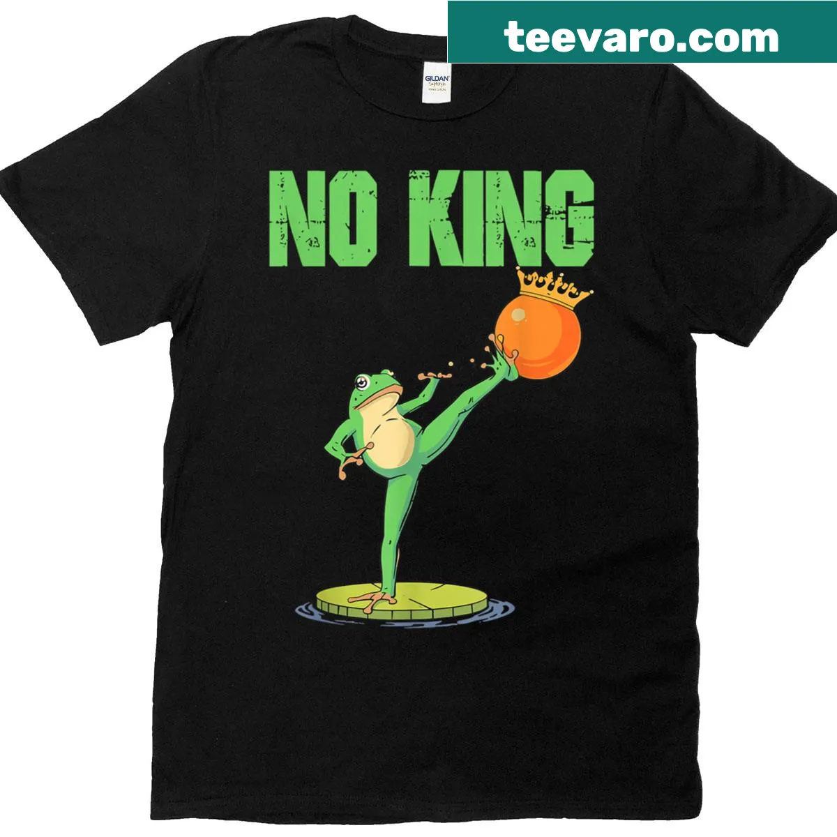 Vintage-style T-shirt with frogs protesting graphic — on a men's t-shirt