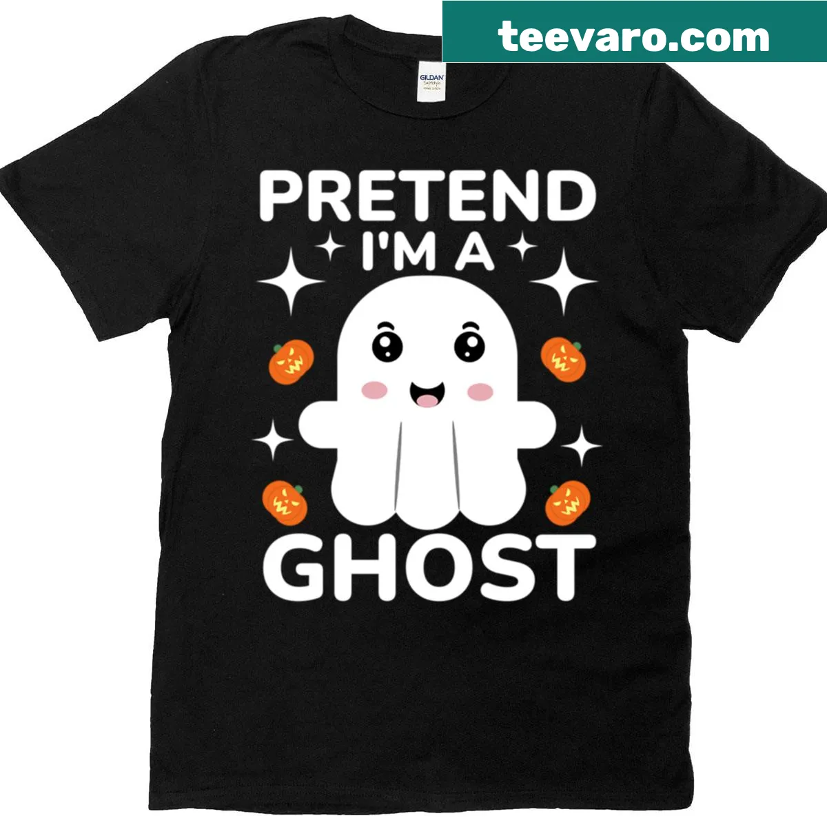 Cute kawaii ghost graphic with funny Halloween phrase on an oversized t-shirt — on a men's t-shirt