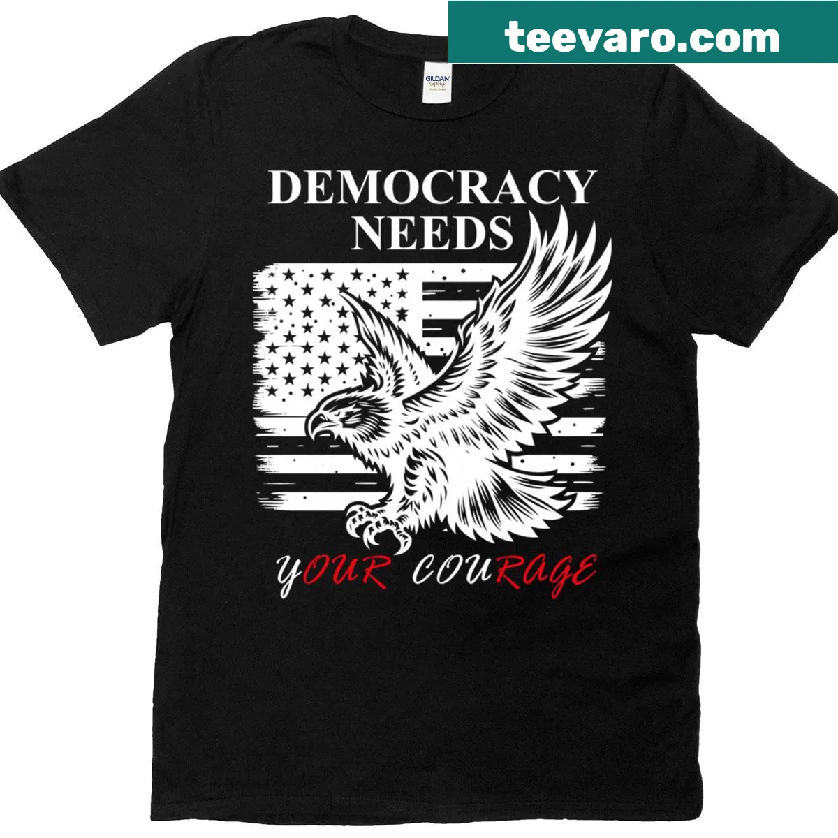 Pro democracy graphic shirt with impactful text — on a men's t-shirt
