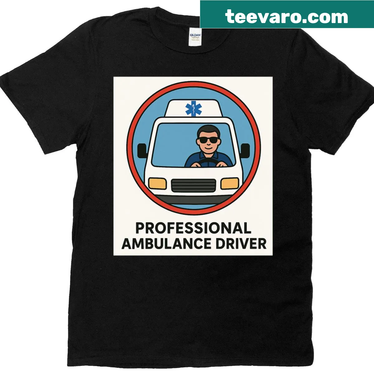 Funny t-shirt for ambulance drivers with 'Professional Ambulance Driver' text — on a men's t-shirt