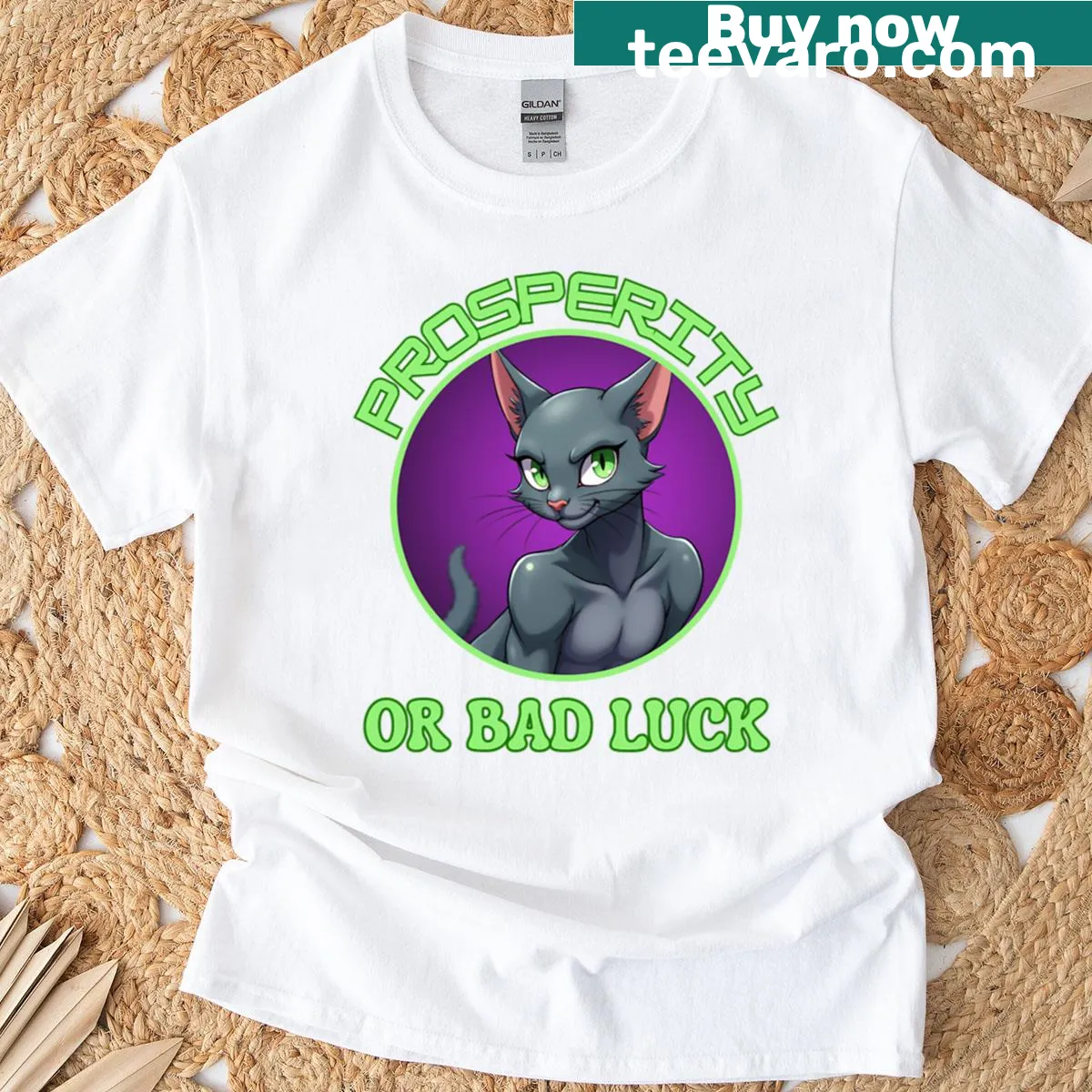 Vintage-style oversized T-shirt featuring a black cat graphic — on a men's t-shirt
