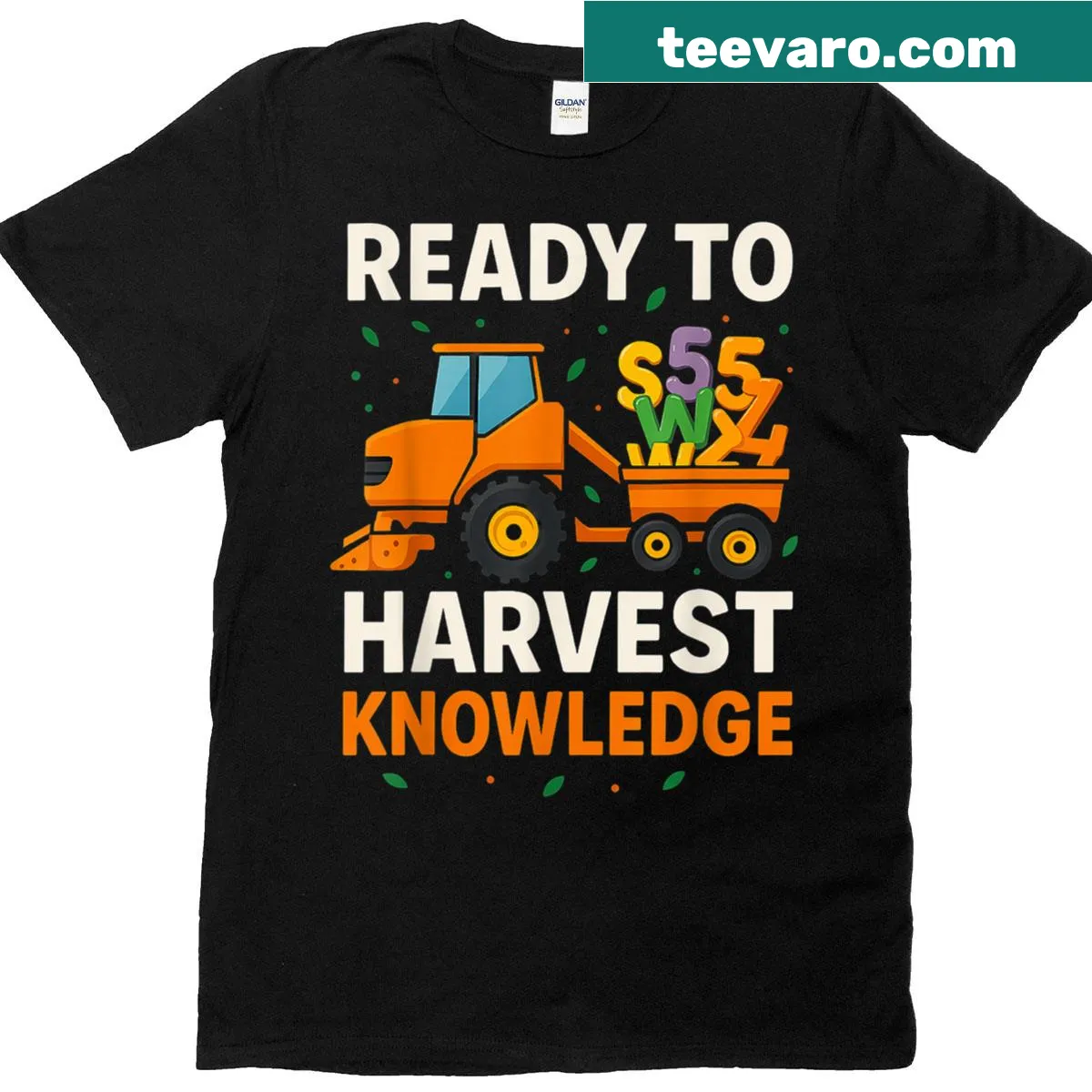 Illustrative t-shirt featuring 'Ready To Harvest Knowledge' text related to farming and teaching — on a men's t-shirt