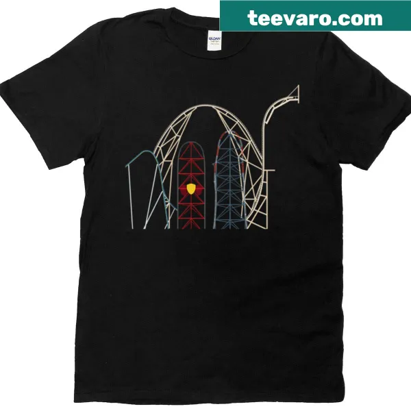 T-shirt with playful typography saying 'Record Breaking Coasters - Height'