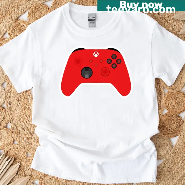 Illustration of a classic Xbox controller on a T-shirt.