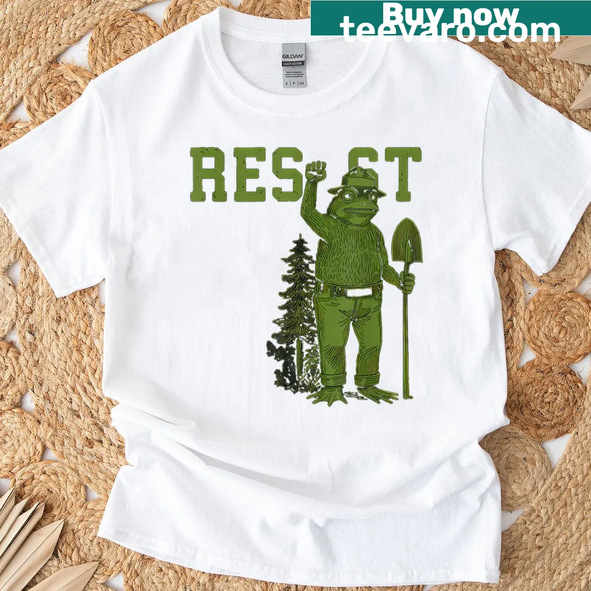 Frog-themed t-shirt with 'Resist Frog' text — on a men's t-shirt