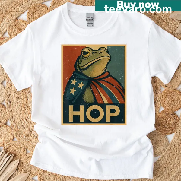Cartoon frog in mid-hop with protest theme for Portland