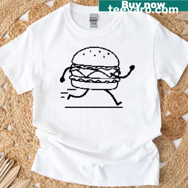 Cartoon burger character on the run T-shirt