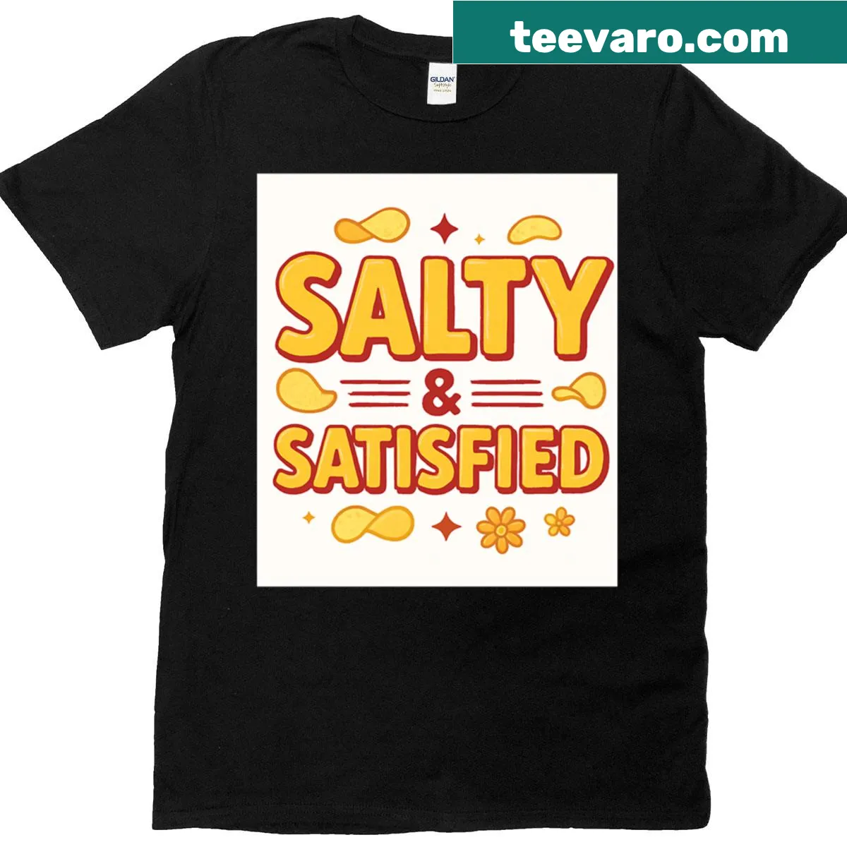 Funny potato chip lover quote graphic on t-shirt — on a men's t-shirt
