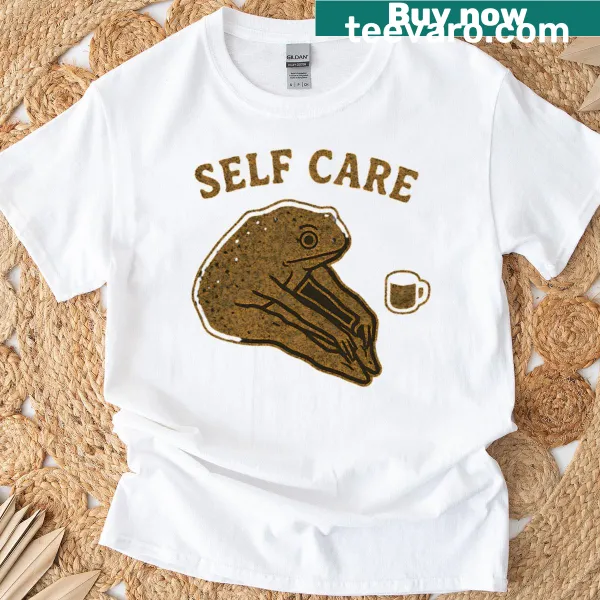 Cute frog design promoting self-care on an oversized t-shirt