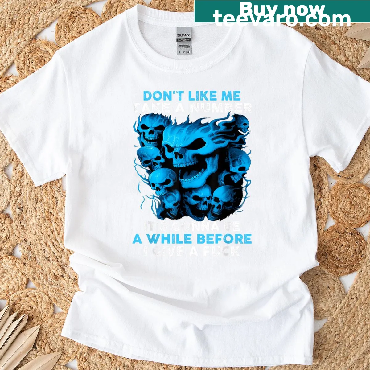Edgy T-shirt with a skull graphic and humorous text — on a men's t-shirt