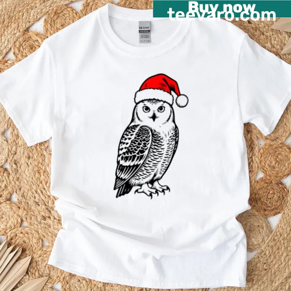 Silhouette T-shirt of a snowy owl wearing a Santa hat