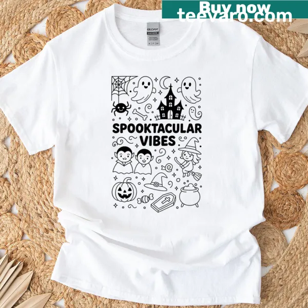 Cute Halloween line art design on a t-shirt