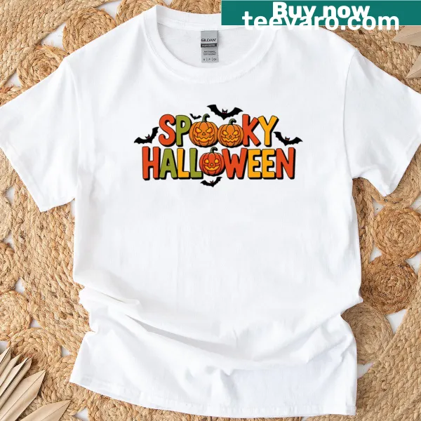 Cute cartoon pumpkin design on a Halloween t-shirt