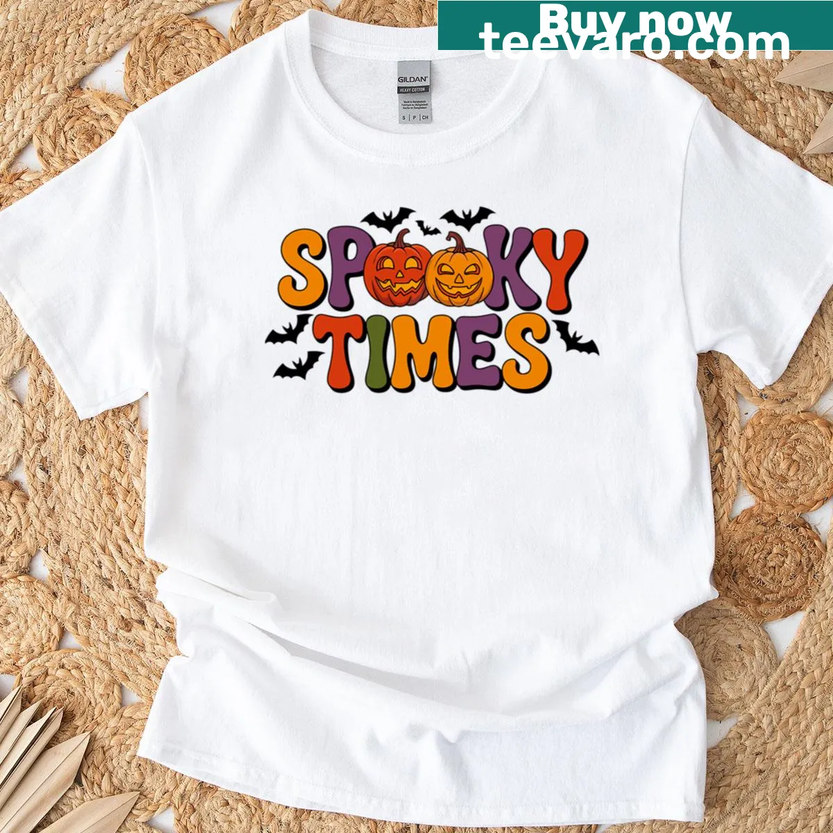 Cute cartoon pumpkin design on a Halloween T-shirt — on a men's t-shirt