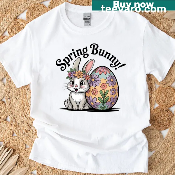 Cute Easter T-shirt with whimsical bunny and floral design