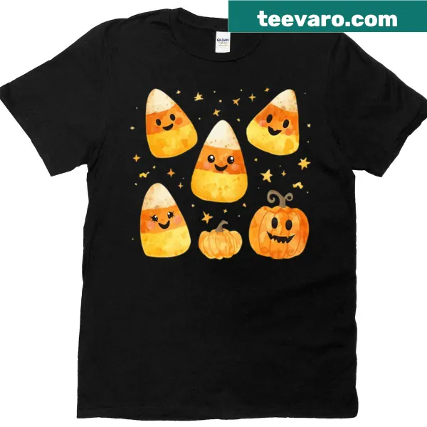 Oversized Halloween t-shirt with cute candy corn creatures