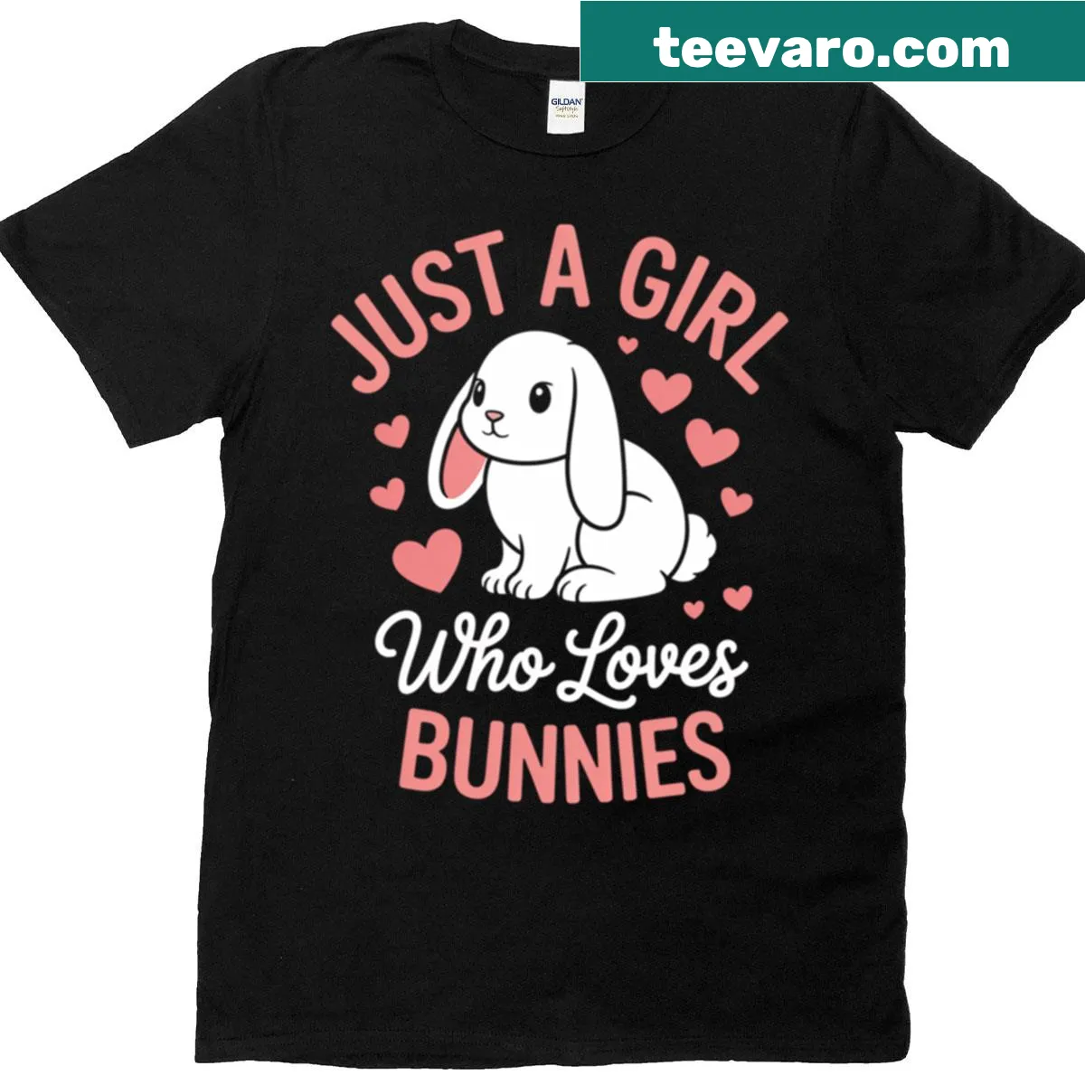 Cute rabbit illustration with text 'Just A Girl Who Loves Bunnies' — on a men's t-shirt