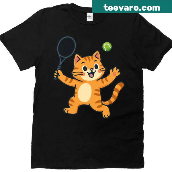 Playful cat design playing tennis in a fun graphic