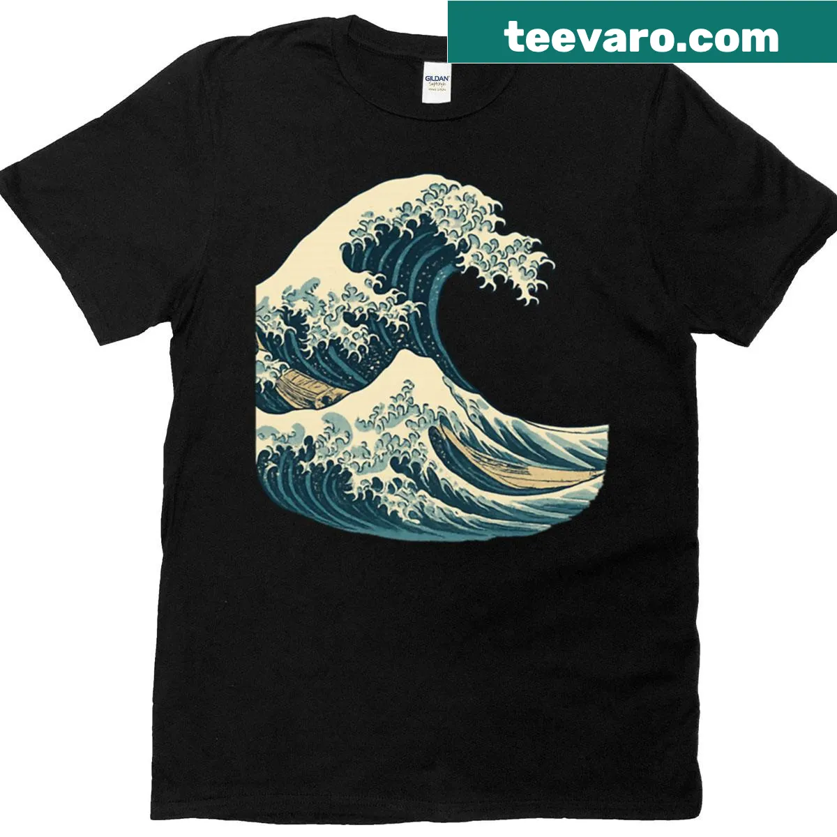 Japanese art inspired ocean wave graphic T-shirt — on a men's t-shirt