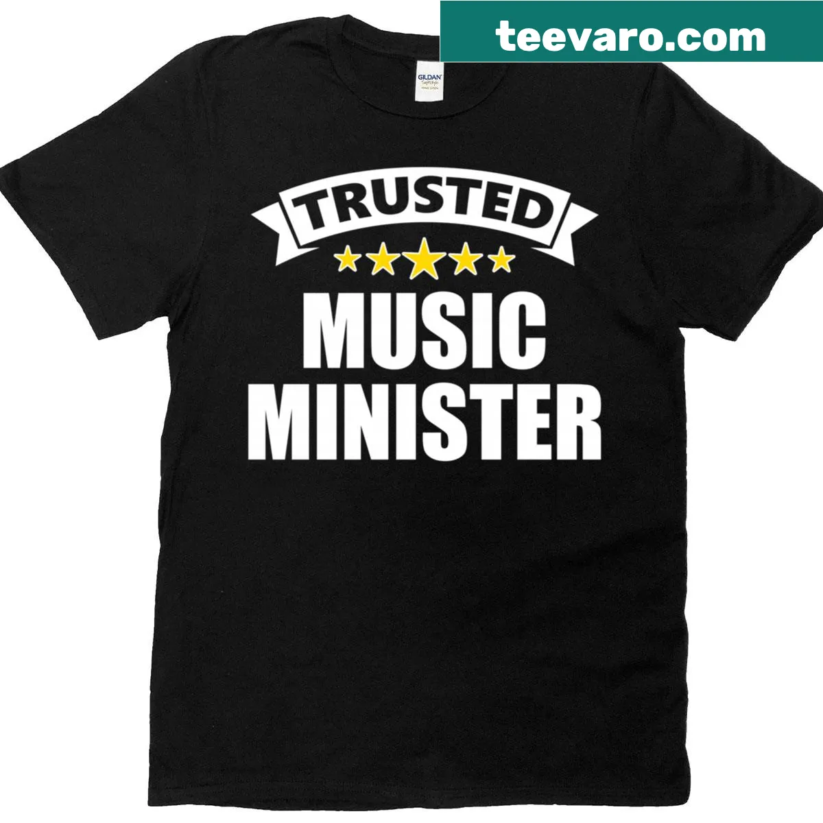 Music minister t-shirt with 'The Original Trusted Music Minister' text — on a men's t-shirt