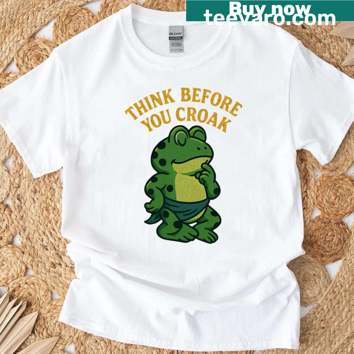 Funny T-shirt with retro frog design and witty phrase — on a men's t-shirt