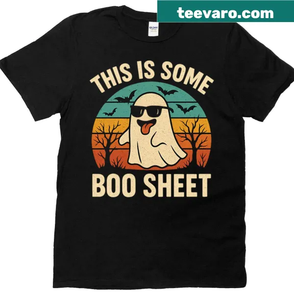 Funny Halloween t-shirt with ghost and 'This Is Some Boo Sheet' text