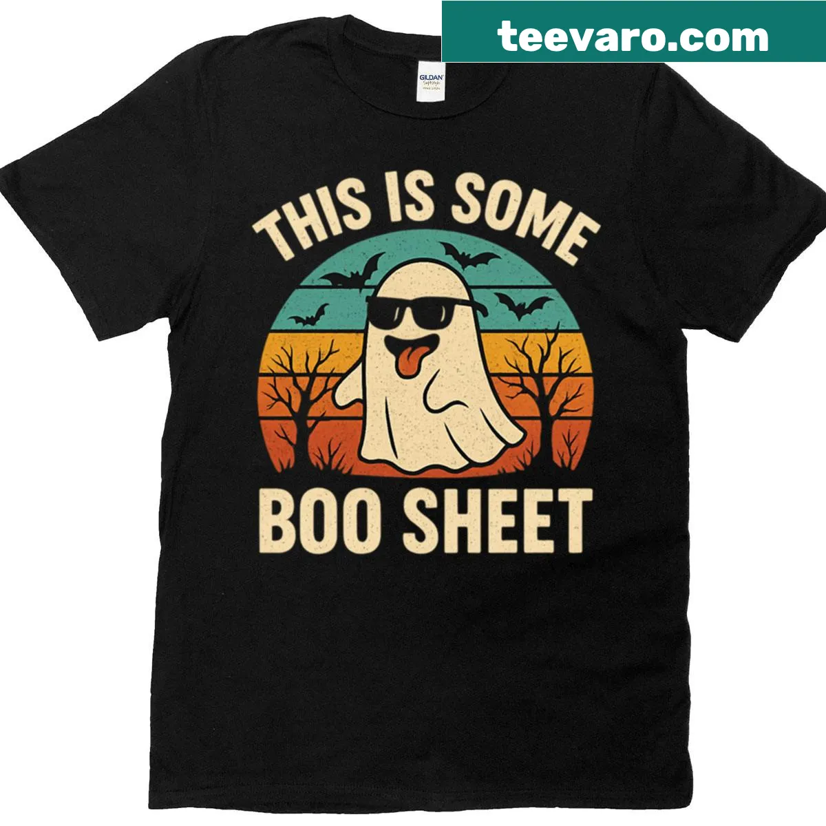 Funny Halloween t-shirt with ghost and 'This Is Some Boo Sheet' text — on a men's t-shirt