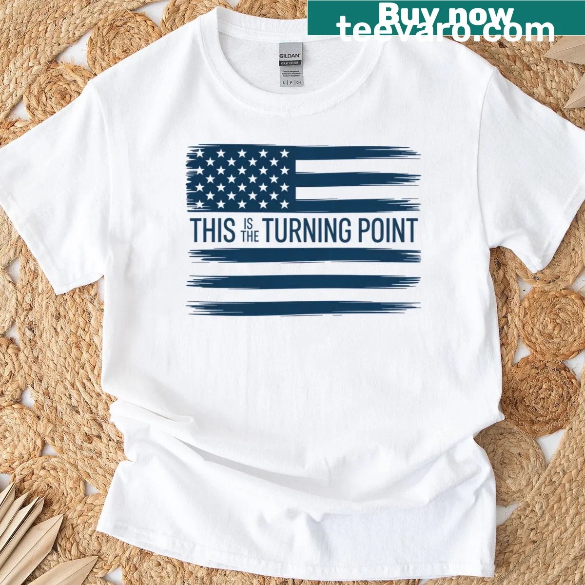 American flag graphic with a message of unity on a T-shirt — on a men's t-shirt