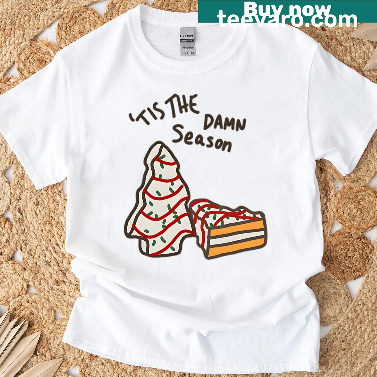 Whimsical T-shirt with festive phrase for the holiday season — on a men's t-shirt