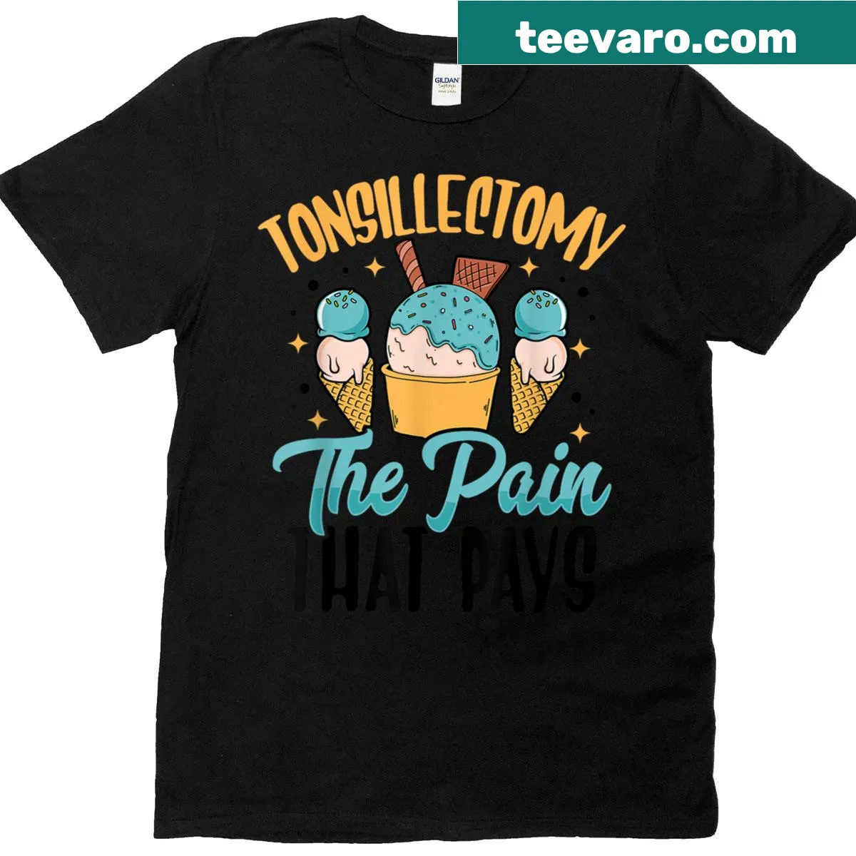 Humorous tonsillectomy recovery T-shirt with playful graphic — on a men's t-shirt