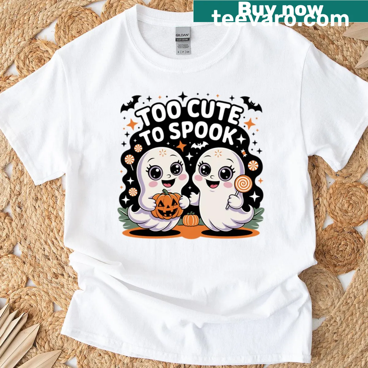 Cute ghost design on an oversized Halloween t-shirt — on a men's t-shirt