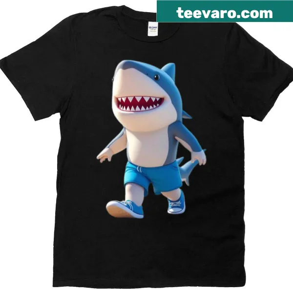 Cartoon shark graphic on oversized t-shirt, embodying playful ocean vibes.