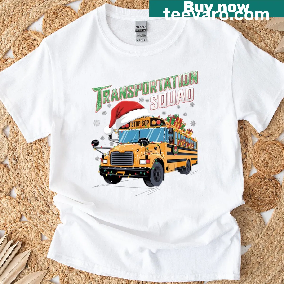 Christmas T-shirt for bus drivers featuring holiday lights — on a men's t-shirt