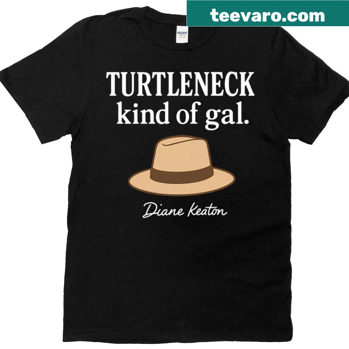 Vintage tribute T-shirt honoring Diane Keaton's turtleneck style — on a men's t-shirt