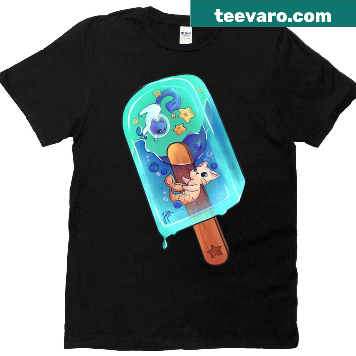 Cartoon cats in ice graphic on t-shirt. — on a men's t-shirt