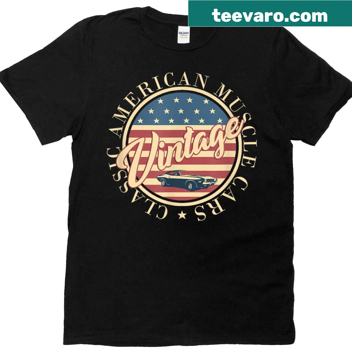 Vintage muscle cars graphic on a distressed T-shirt — on a men's t-shirt