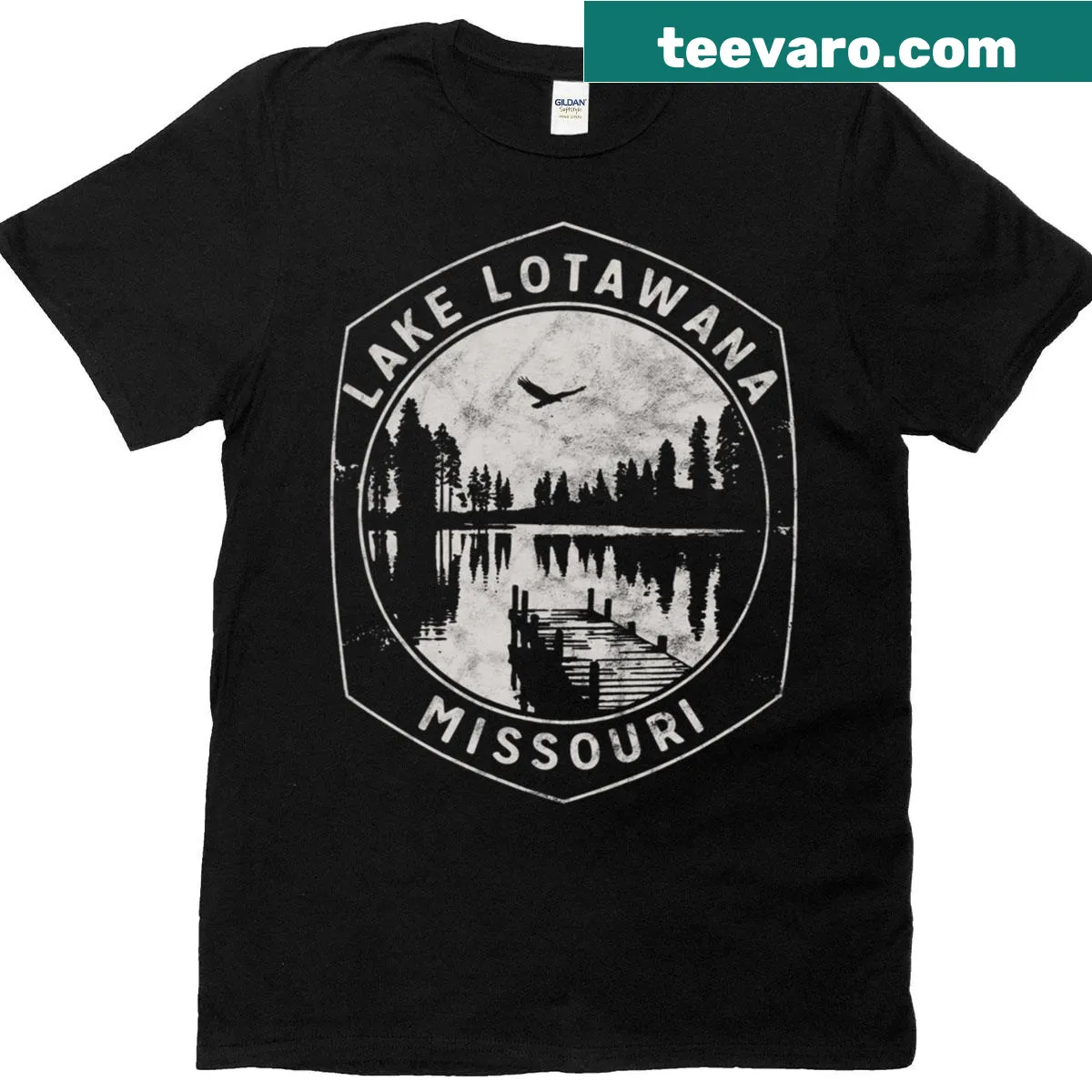 Vintage distressed design celebrating Lake Lotawana, Missouri on t-shirt — on a men's t-shirt