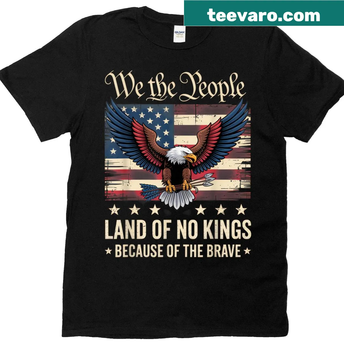 Patriotic T-shirt with bold text about freedom and unity. — on a men's t-shirt
