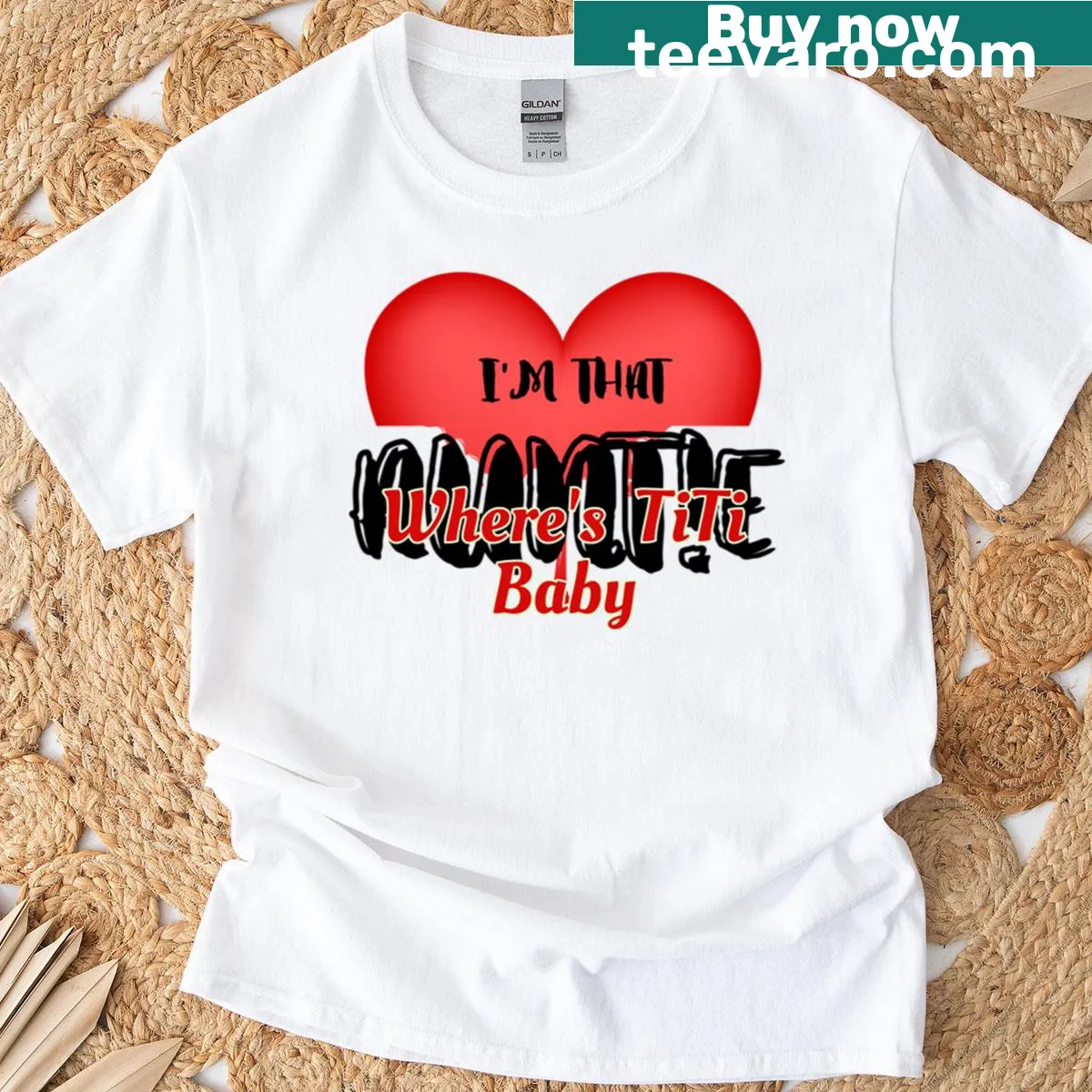 Auntie love t-shirt with 'Where's Titi?' text design — on a men's t-shirt