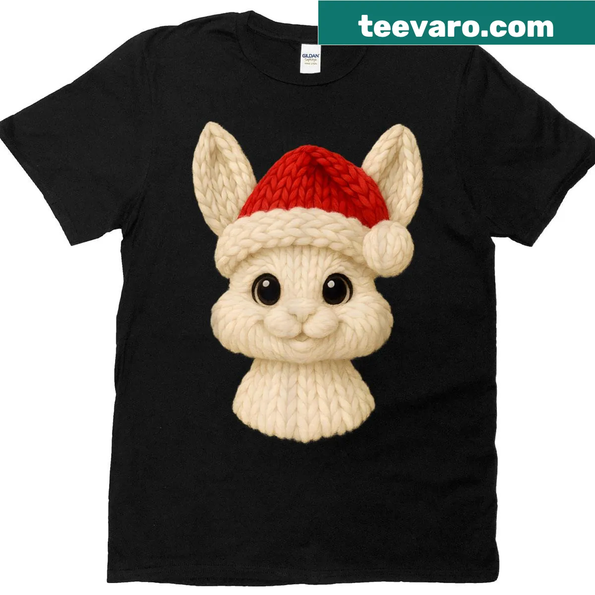 Adorable white bunny with Santa hat on Christmas t-shirt — on a men's t-shirt