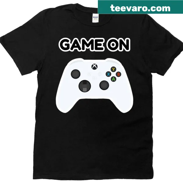 Gaming T-shirt with a white Xbox controller and 'Game On' text.